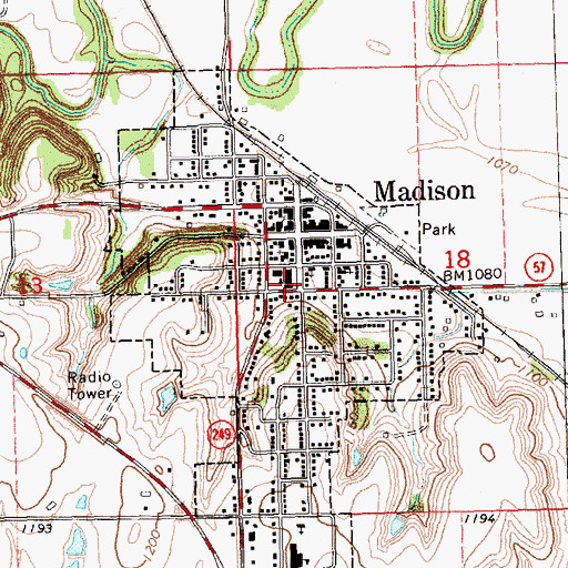 Topographic Map of Madison Rural Fire Department, KS