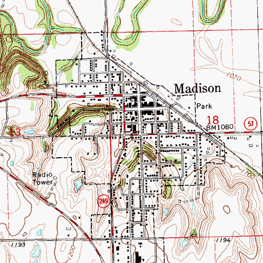 Topographic Map of Madison Volunteer Fire Department, KS