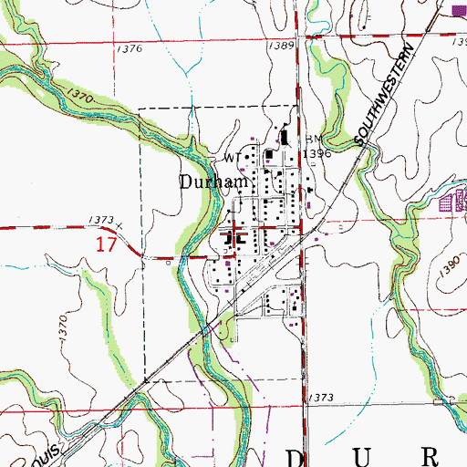Topographic Map of Marion County Fire District 1 Durham Fire Department, KS