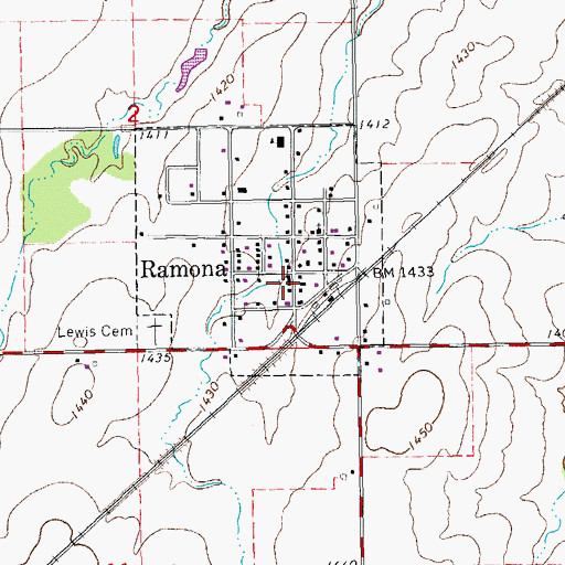 Topographic Map of Marion County Fire District 3 Ramona Fire Department, KS