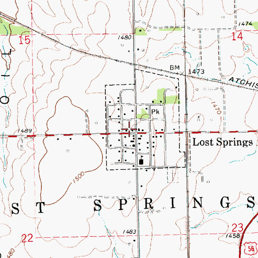 Topographic Map of Marion County Fire District 6 Lost Springs Fire Department, KS