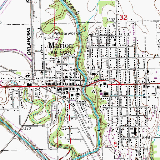 Topographic Map of Marion Fire Department, KS