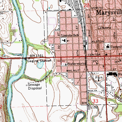 Topographic Map of Marysville Fire Department Station 1, KS