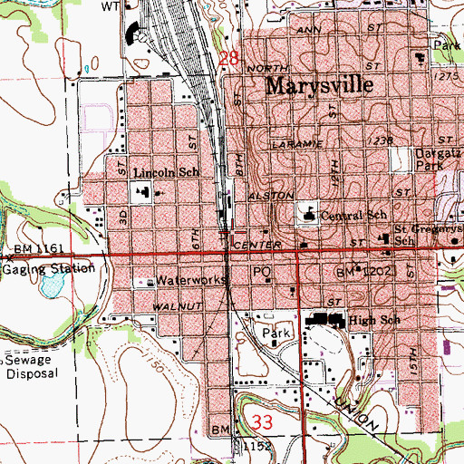 Topographic Map of Marysville Fire Department Station 2, KS