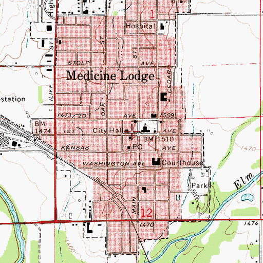 Topographic Map of Medicine Lodge Volunteer Fire Department, KS
