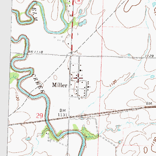 Topographic Map of Miller Fire Department, KS