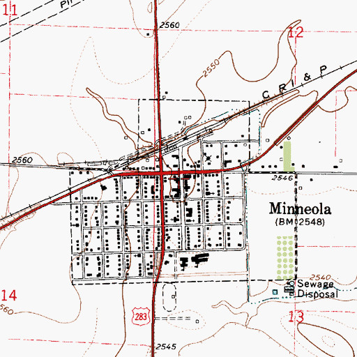 Topographic Map of Minneola Fire Department, KS