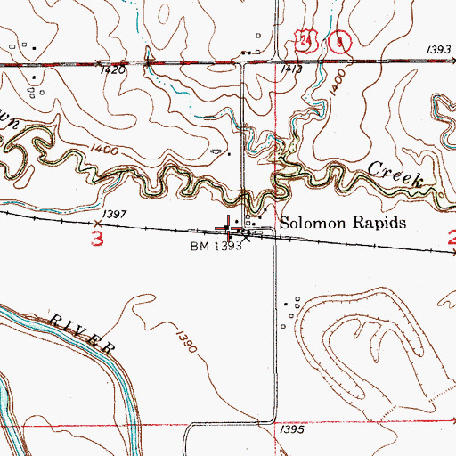 Topographic Map of Mitchell County Rural Fire District 3 Station A, KS