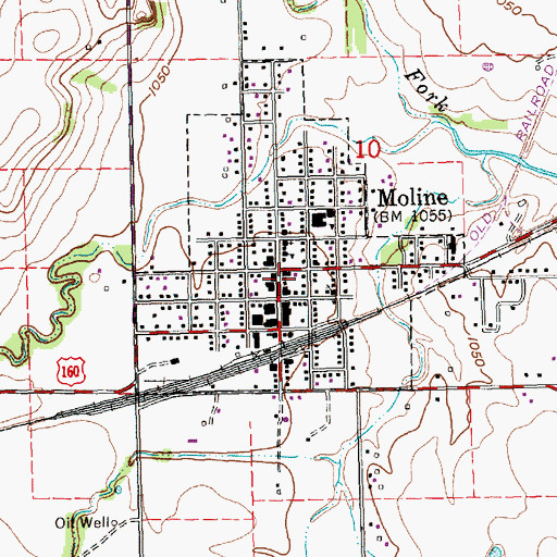Topographic Map of Moline Fire Department, KS