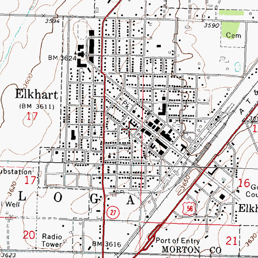Topographic Map of Morton County Elkhart Fire Department, KS