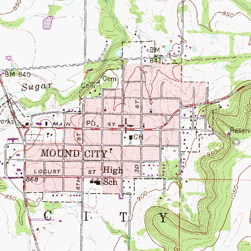 Topographic Map of Mound City Fire Department, KS