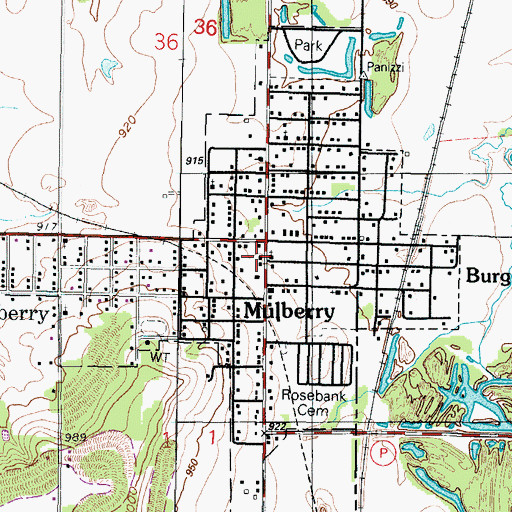 Topographic Map of Mulberry Fire Department, KS
