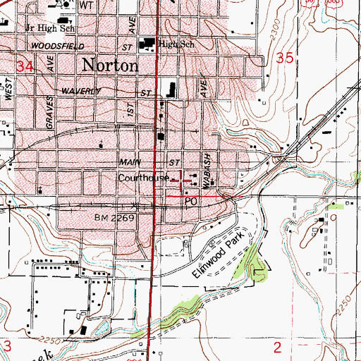 Topographic Map of Norton City Volunteer Fire Department, KS