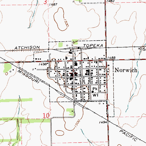 Topographic Map of Norwich Volunteer Fire Department, KS