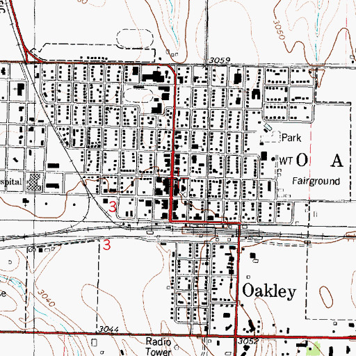 Topographic Map of Oakley Fire Department, KS