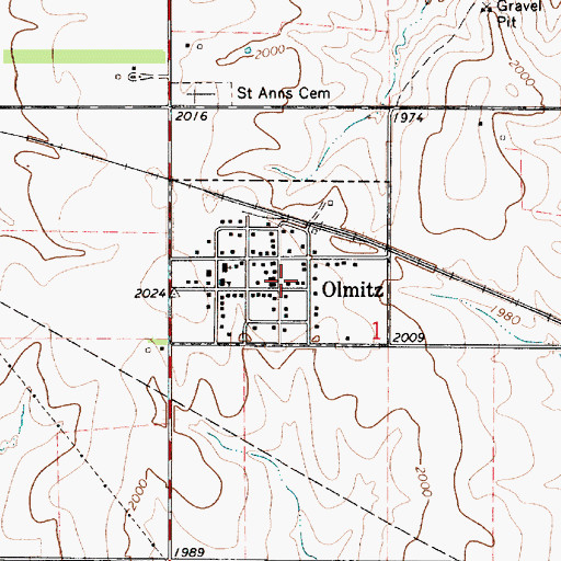 Topographic Map of Olmitz Fire Department, KS