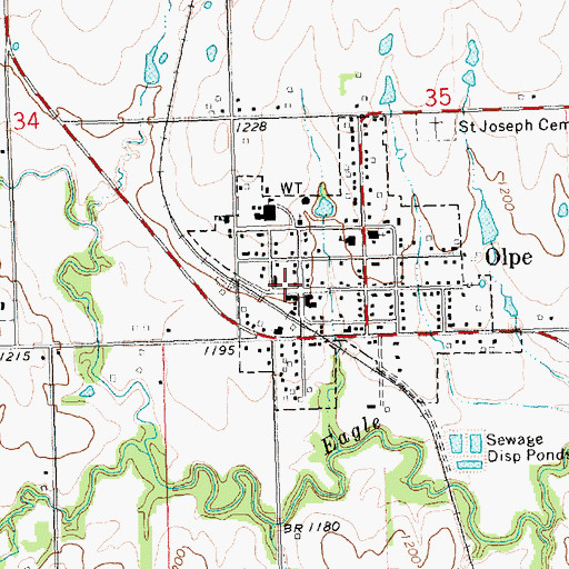 Topographic Map of Olpe Fire Department Station 1, KS