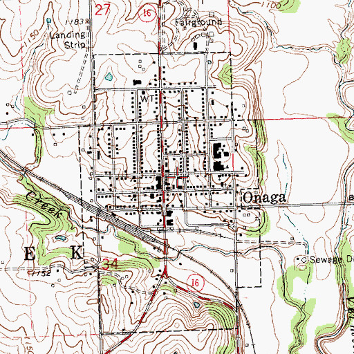 Topographic Map of Onaga City and Rural Fire Department, KS