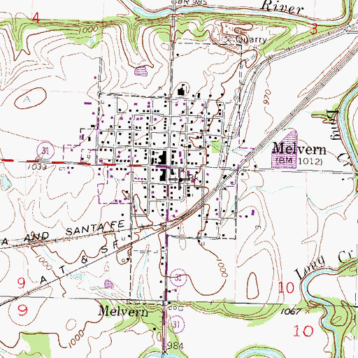 Topographic Map of Osage County Fire District 3 Melvern, KS