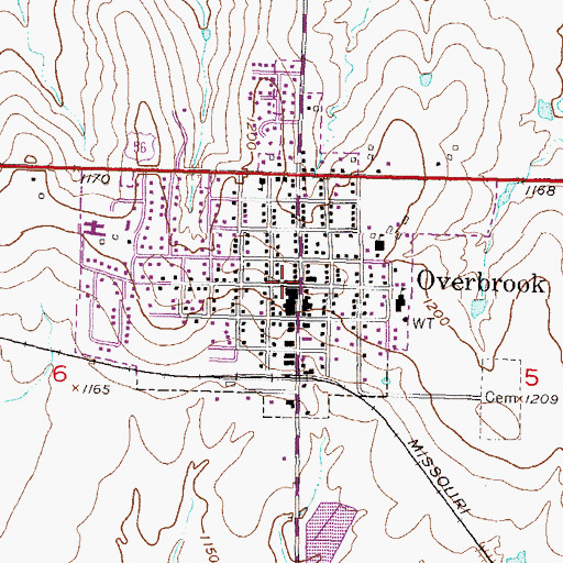 Topographic Map of Osage County Fire District 4 Overbrook, KS