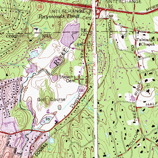 Topographic Map of Stevens Cemetery, CT