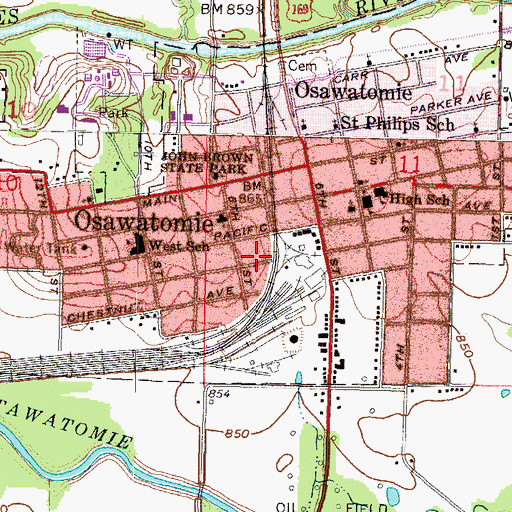 Topographic Map of Osawatomie Fire Department, KS