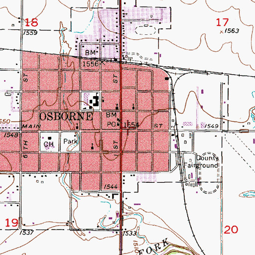 Topographic Map of Osborne Fire Department, KS