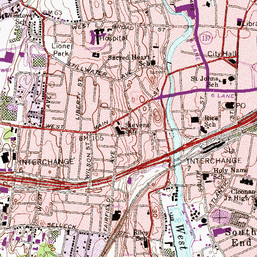 Topographic Map of Stevens School, CT