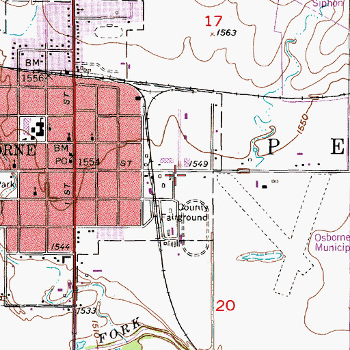 Topographic Map of Osborne Rural Fire Department Station 1, KS