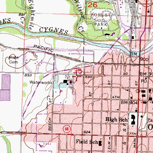 Topographic Map of Ottawa Fire Department Station 1, KS
