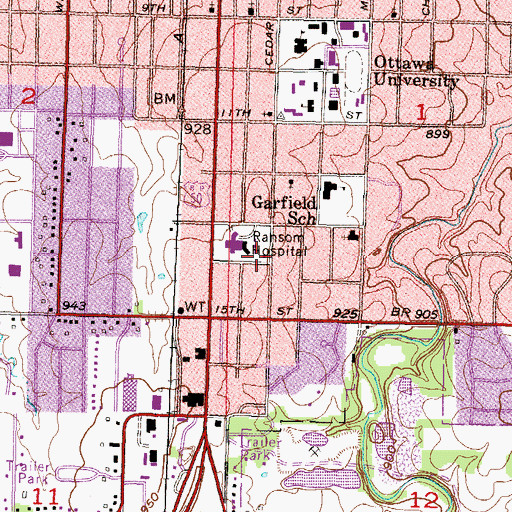 Topographic Map of Ottawa Fire Department Station 2, KS