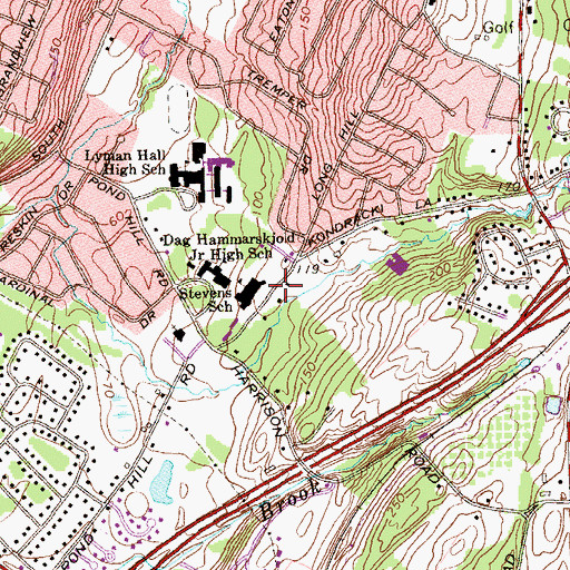 Topographic Map of Evarts C Stevens School, CT