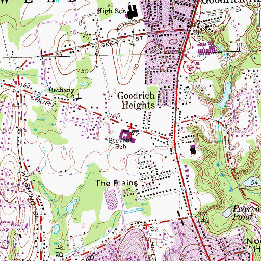Topographic Map of Edna C Stephens School, CT