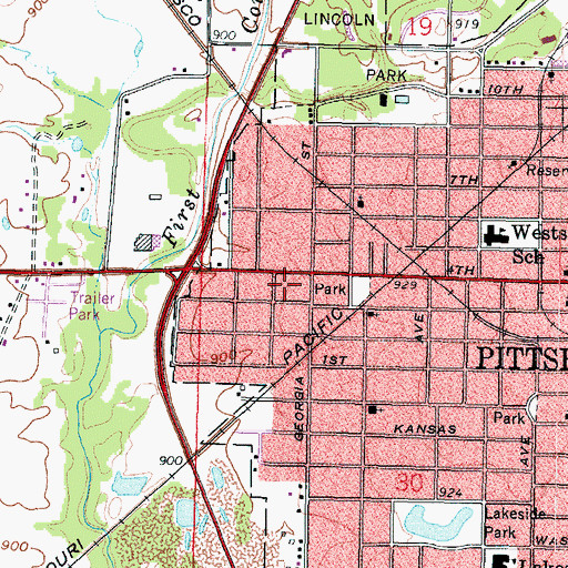 Topographic Map of Pittsburg Fire Department Station 1, KS