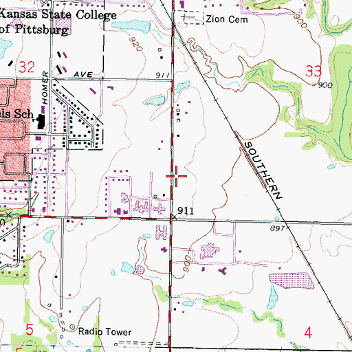 Topographic Map of Pittsburg Fire Department Station 3, KS