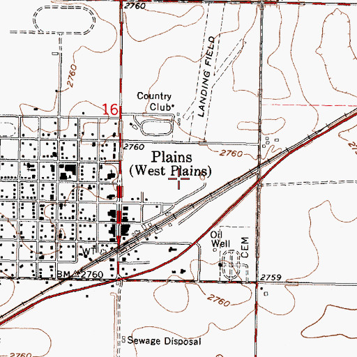 Topographic Map of Plains City Fire Department, KS
