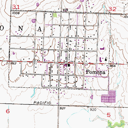 Topographic Map of Pomona City and Township Fire Department, KS