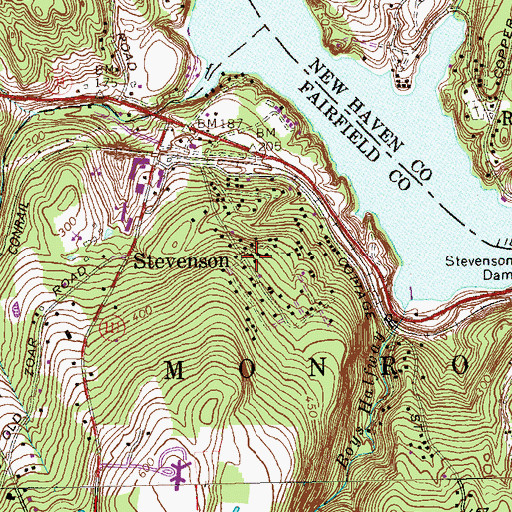 Topographic Map of Stevenson, CT