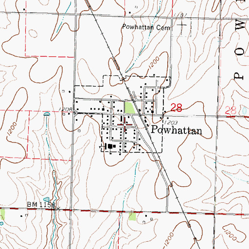 Topographic Map of Powhattan Fire Department, KS