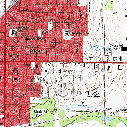 Topographic Map of Pratt County Emergency Services, KS