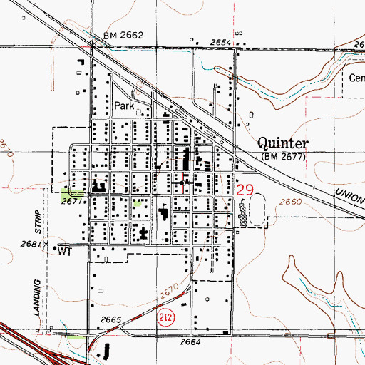 Topographic Map of Quinter Fire Department, KS