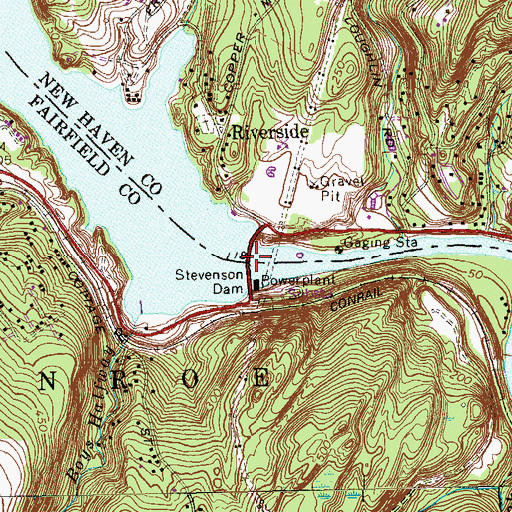 Topographic Map of Stevenson Dam, CT