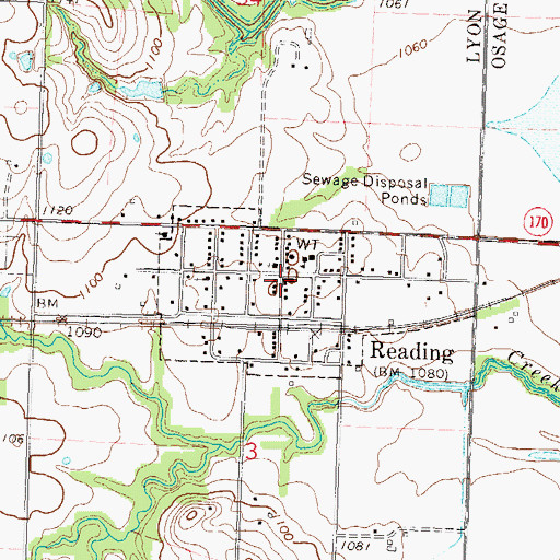 Topographic Map of Reading Benefit Fire District 1, KS