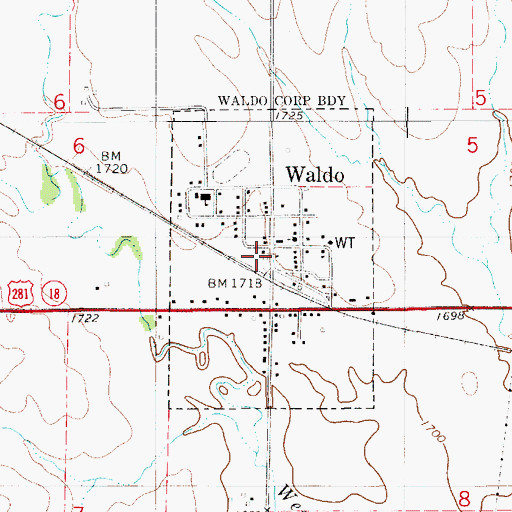 Topographic Map of Rural Fire District 3 - Waldo, KS
