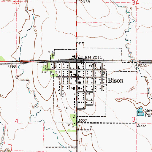 Topographic Map of Rush County Fire District 5 Bison, KS