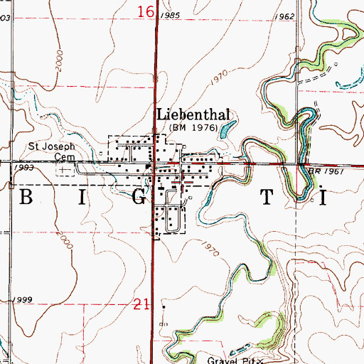 Topographic Map of Rush County Fire District 6 Liebenthal, KS