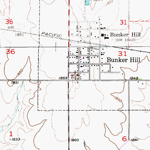 Topographic Map of Russell County Rural Fire District 5 Bunker Hill, KS