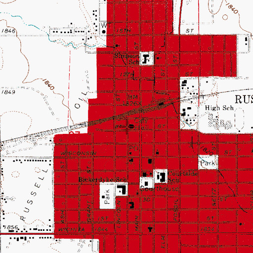 Topographic Map of Russell Fire Department, KS
