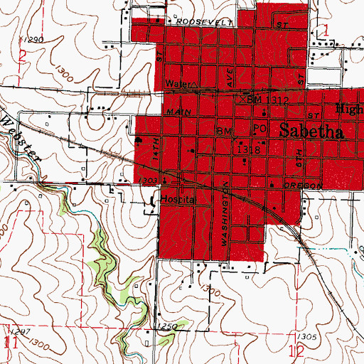 Topographic Map of Sabetha Fire Department, KS