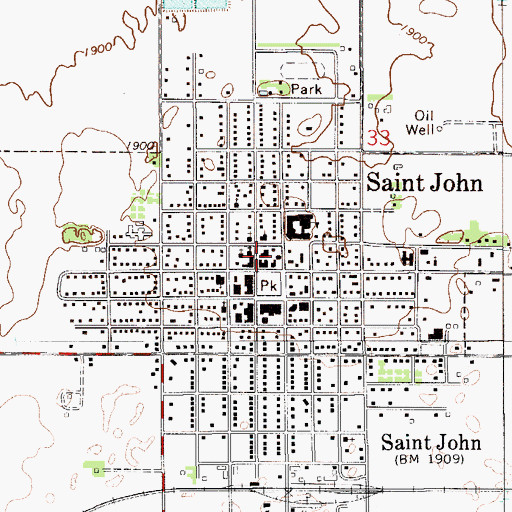 Topographic Map of St. John Volunteer Fire Department, KS
